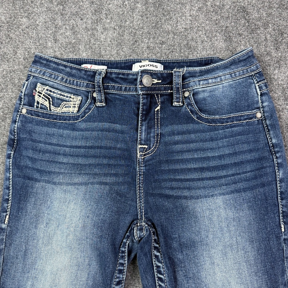 Vigoss Womens Tomboy Jeans 10 Straight Leg Blue Embroidered Stretch Y2K - Picture 3 of 16
